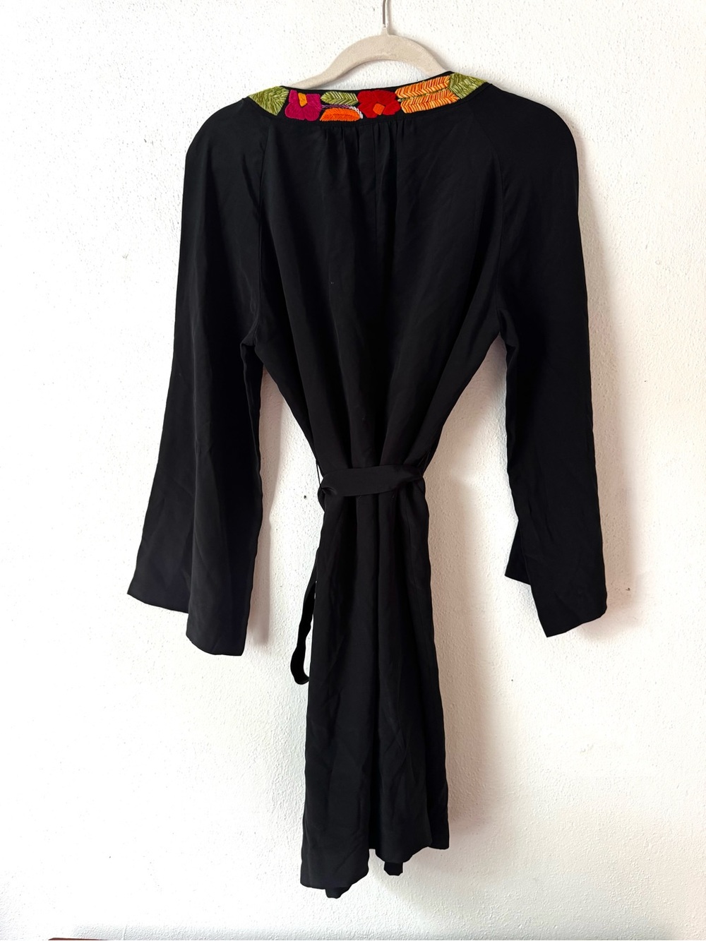 Trina Turk Black Embroidered Tie-Waist Tunic Dress with Colorful Floral Neckline - Picture 11 of 13